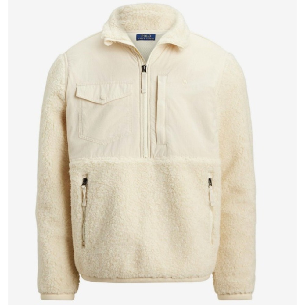 Polo Ralph Lauren Performance Hybrid Sherpa Fleece Pullover Cream Men Medium NWT